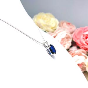 Lab Blue Sapphire Oval Pendant Sterling Silver Necklace September Birthstone