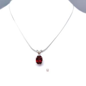 Lab Ruby Oval Pendant Sterling Silver Necklace July Birthstone Six Prong