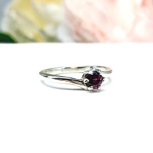 Round Natural Rhodolite Garnet Ring Size 5 -  4mm round gemstone - Sterling silver bypass setting -  January birthstone