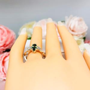 Green Tourmaline Marquise Ring Size 6 - Moissanite side stones - Twist milgrain sterling silver setting