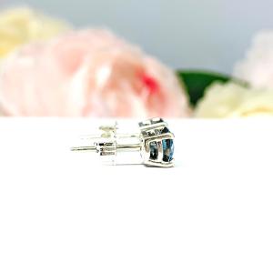 London Blue Moissanite Stud Earrings - Round authentic moissanite - Sterling silver settings