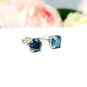 London Blue Moissanite Stud Earrings - Round authentic moissanite - Sterling silver settings