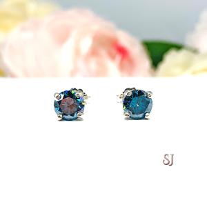 London Blue Moissanite Stud Earrings - Round authentic moissanite - Sterling silver settings