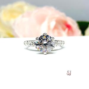 Round CZ Sterling Silver Pave Engagement Ring 6 Prong Tulip Design Optional Matching Band