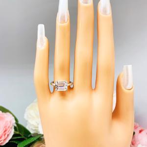 Elongated Asscher CZ Engagement Ring East West Horizontal 10x8mm Near Colorless CZ Size 6