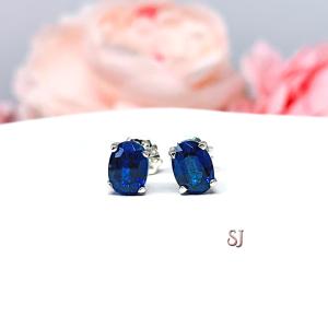 Oval Lab Blue Sapphire Stud Earrings