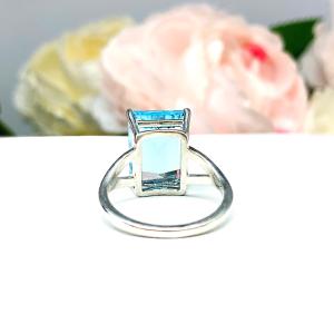 Sky Blue Topaz Emerald Cut Solitaire Ring Size 8 - Genuine 14x10mm (8 cts) gemstone - Sterling Silver split shank statement setting