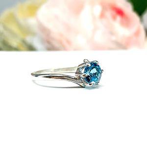 Genuine Swiss Blue Topaz Solitaire Ring - 6mm round gemstone - 6 prong sterling silver bypass setting