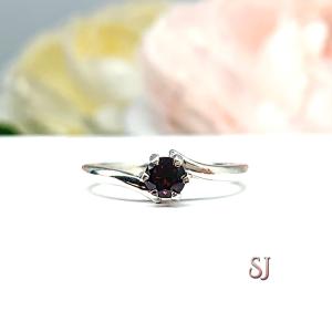 Round Natural Rhodolite Garnet Ring Size 5 -  4mm round gemstone - Sterling silver bypass setting -  January birthstone
