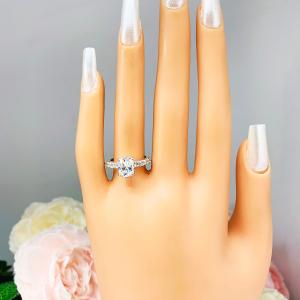 Oval CZ Pave Sterling Silver Engagement Ring Optional Matching Band