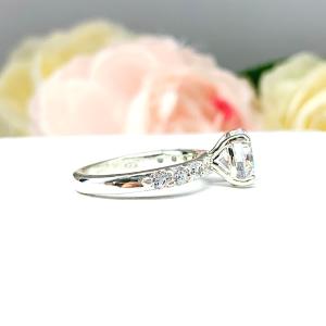 Round CZ Sterling Silver Pave Engagement Ring Optional Matching Band