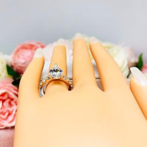 Pear CZ Pave Sterling Silver Engagement Ring Optional Matching Band