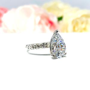 Pear CZ Pave Sterling Silver Engagement Ring Optional Matching Band