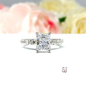 Radiant CZ Pave Sterling Silver Engagement Ring Optional Matching Band