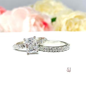 Radiant CZ Pave Sterling Silver Engagement Ring Optional Matching Band
