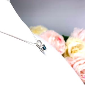 London Blue Moissanite Pendant Necklace - Round authentic moissanite - Sterling silver setting