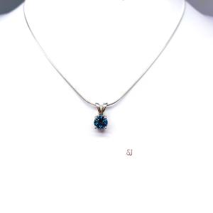London Blue Moissanite Pendant Necklace - Round authentic moissanite - Sterling silver setting