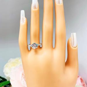 Round CZ Sterling Silver Pave Engagement Ring 6 Prong Tulip Design Optional Matching Band