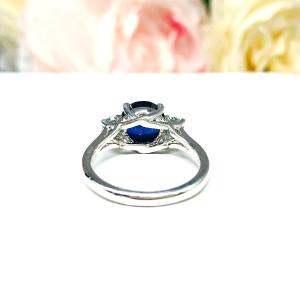 Lab Blue Sapphire Blue Moissanite 3 Stone Engagement Ring Sterling Silver Authentic