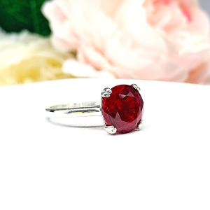 Round Lab Created Ruby Solitaire Ring Sterling Silver