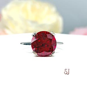 Round Lab Created Ruby Solitaire Ring Sterling Silver