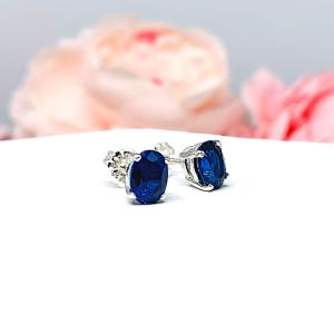 Oval Lab Blue Sapphire Stud Earrings