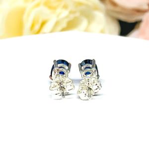 Oval Lab Blue Sapphire Stud Earrings