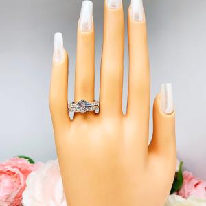 Round CZ Sterling Silver Pave Engagement Ring 6 Prong Tulip Design Optional Matching Band