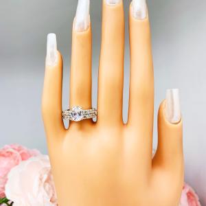 Oval CZ Pave Sterling Silver Engagement Ring Optional Matching Band