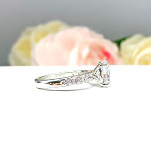 Oval CZ Pave Sterling Silver Engagement Ring Optional Matching Band