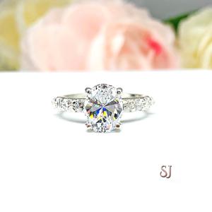 Oval CZ Pave Sterling Silver Engagement Ring Optional Matching Band