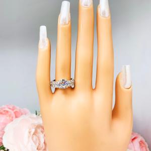 Round CZ Sterling Silver Pave Engagement Ring Optional Matching Band