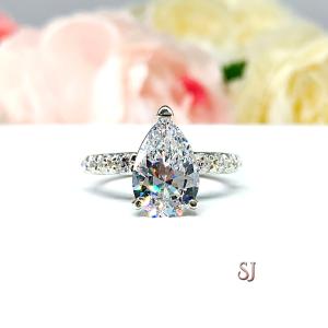 Pear CZ Pave Sterling Silver Engagement Ring Optional Matching Band