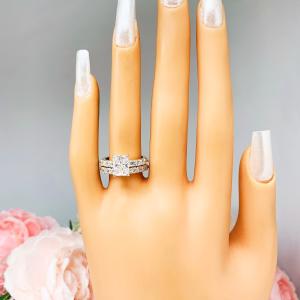 Radiant CZ Pave Sterling Silver Engagement Ring Optional Matching Band