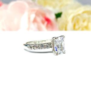 Radiant CZ Pave Sterling Silver Engagement Ring Optional Matching Band