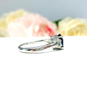 Lab Blue Sapphire Blue Moissanite 3 Stone Engagement Ring Sterling Silver Authentic