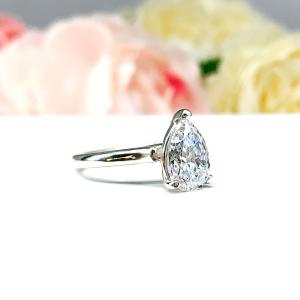 Pear CZ Engagement Ring Cathedral Sterling Silver 3 Prong