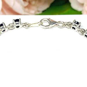 Lab Blue Sapphire CZ Sterling Silver Bracelet 4mm Round 7.5" Lobster Clasp