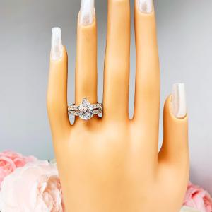 Pear CZ Pave Sterling Silver Engagement Ring Optional Matching Band