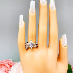Marquise CZ Pave Engagement Ring Sterling Silver Ring Set Optional Matching Band