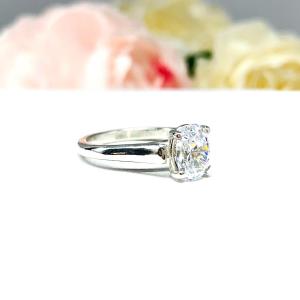 Oval CZ Sterling Silver Cathedral Engagement Ring