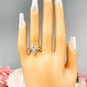 Marquise CZ Engagement Ring 6 prong Sterling Silver Cathedral Near Colorless CZ
