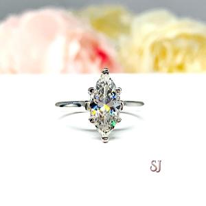 Marquise CZ Engagement Ring 6 prong Sterling Silver Cathedral Near Colorless CZ