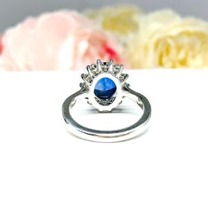 Lab Blue Sapphire Oval CZ Halo Ring Princess Diana and Catherine Ring