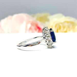 Lab Blue Sapphire Oval CZ Halo Ring Princess Diana and Catherine Ring