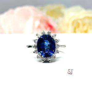 Lab Blue Sapphire Oval CZ Halo Ring Princess Diana and Catherine Ring
