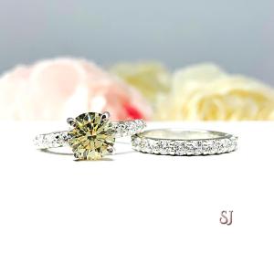 Yellow Round CZ Pave Engagement Ring Sterling Silver Optional Matching Band