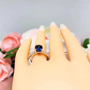 Lab Blue Sapphire Oval Engagement Ring CZ Pave Accents Sterling Silver Optional Matching Band