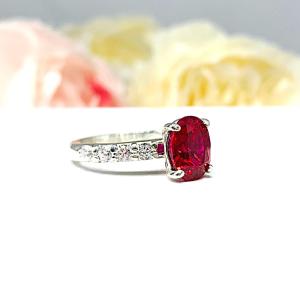 Lab Ruby Oval Engagement Ring CZ Pave Accents Sterling Silver Optional Matching Band