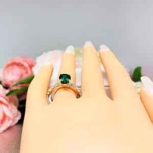Lab Created Emerald Oval Engagement Ring - Round CZ Pave Accents - Sterling Silver - Optional Matching Band